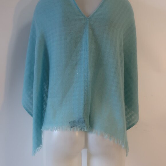 Women Shih Aqua Blue Pure Cashmere Light Knit Shawl Cover OS - Picture 8 of 15